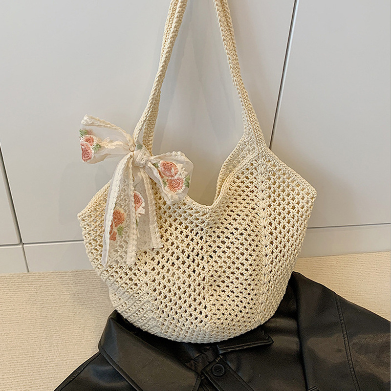 Crochet Bag Raffia - Tas Tote Renda Musim Panas Wanita,
