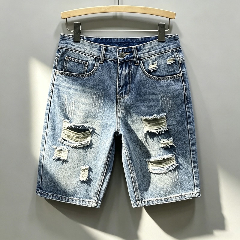 Shorts Denim Frayed - Celana Pendek Denim Gaya Korea Pria,