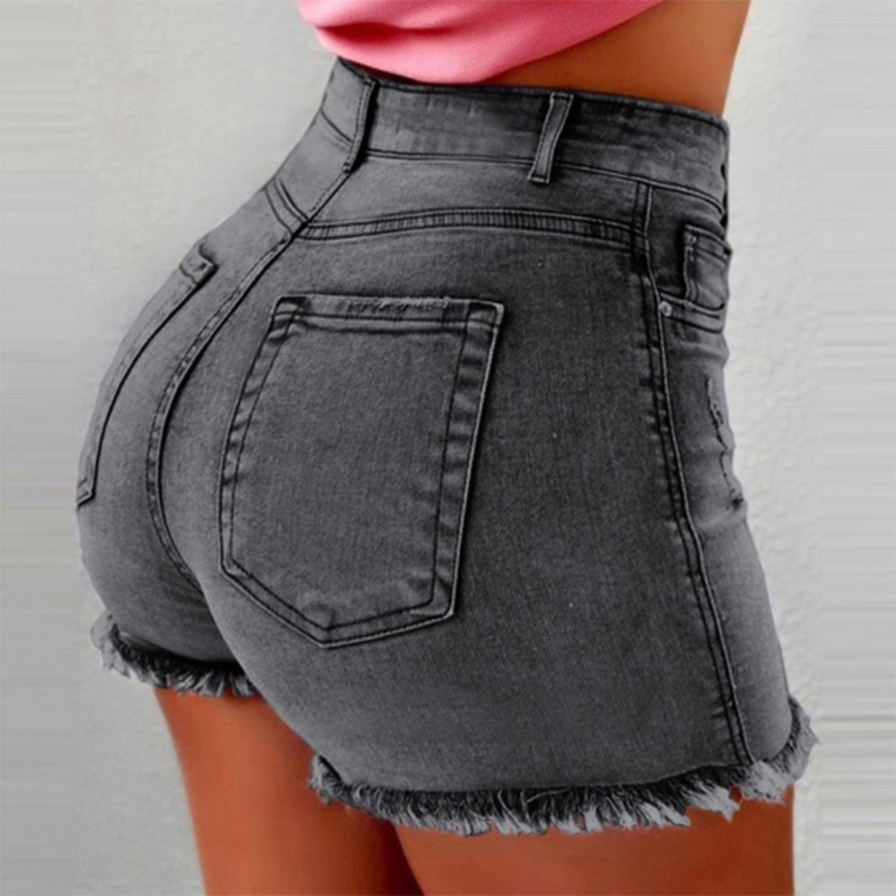 Shorts Denim Frayed - Celana Pendek Denim Wanita Berpinggang Tinggi