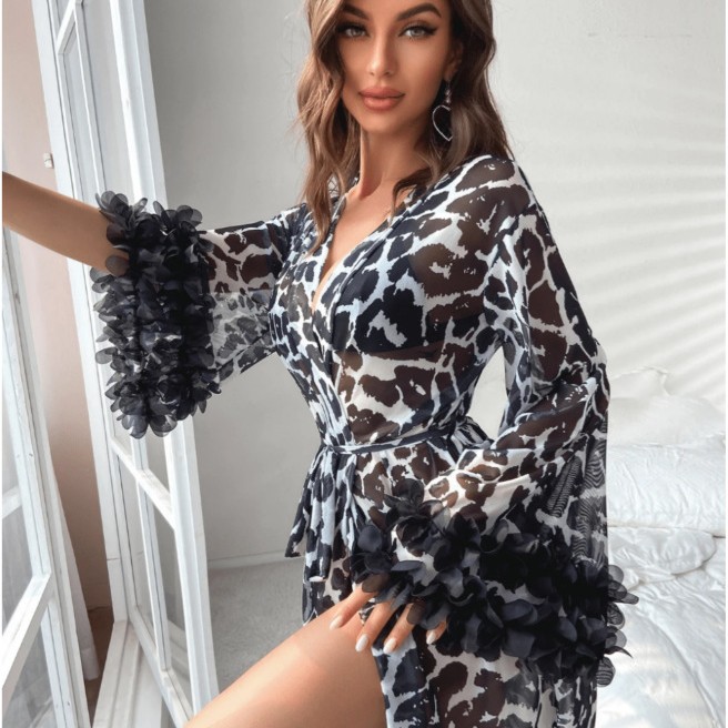 Kimono Robe Wanita Motif Leopa - Kimono Sheer Floral ulasan dan harga