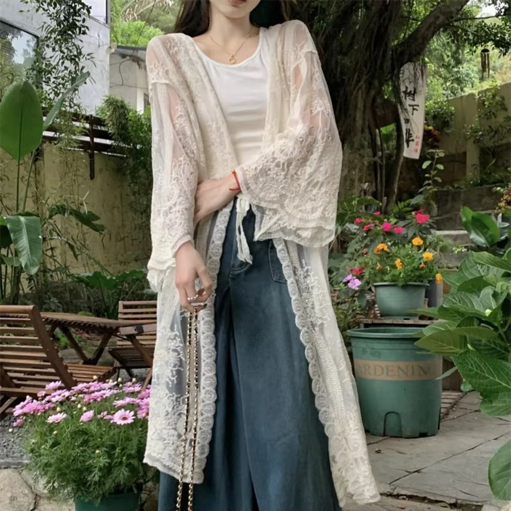 Blus renda ringan dengan tali, - Kimono Sheer Floral ulasan dan harga