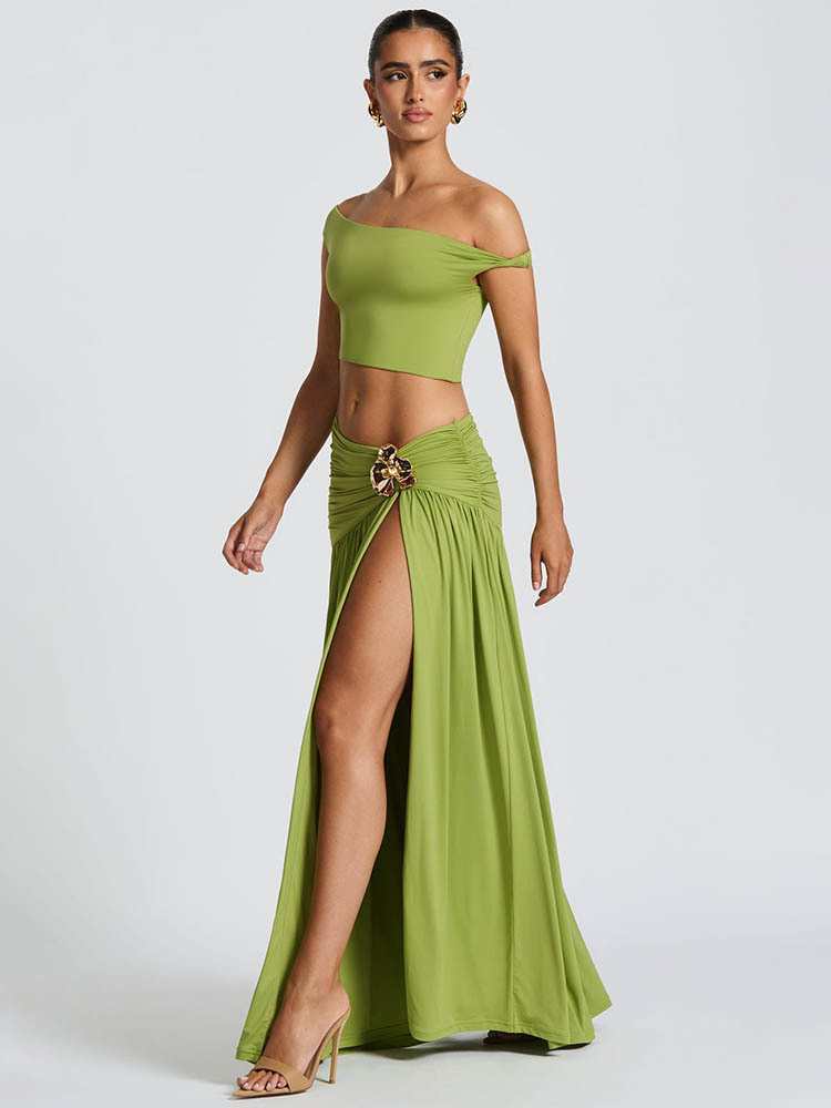 Set Gaun Elegan Mozision Wanit - Crop Top Crochet ulasan dan harga