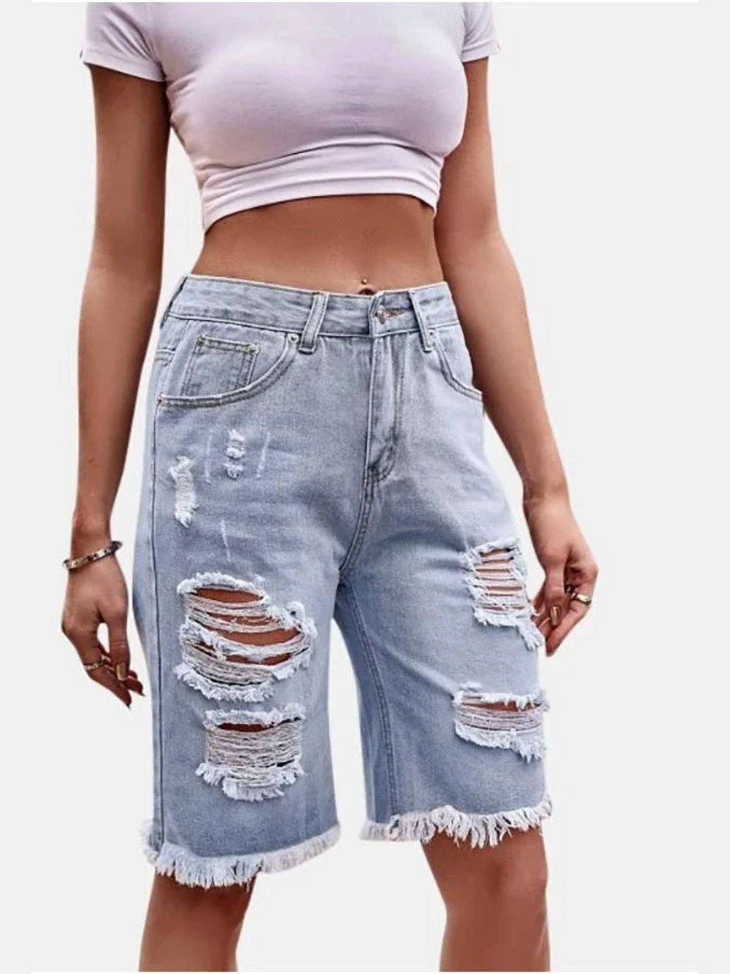Celana Pendek Denim Wanita Hig - Shorts Denim Frayed ulasan dan harga